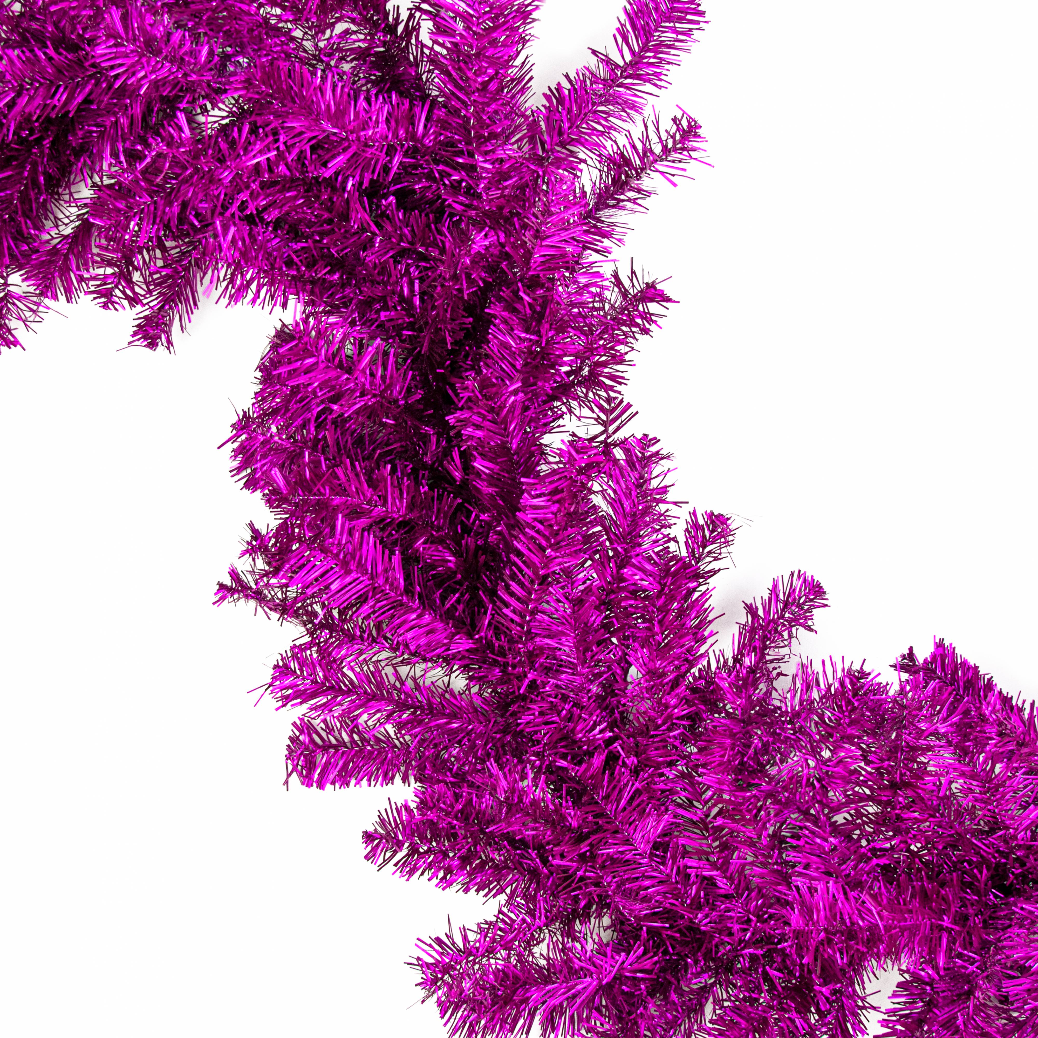 9' Pine Tinsel Garland: Metallic Purple