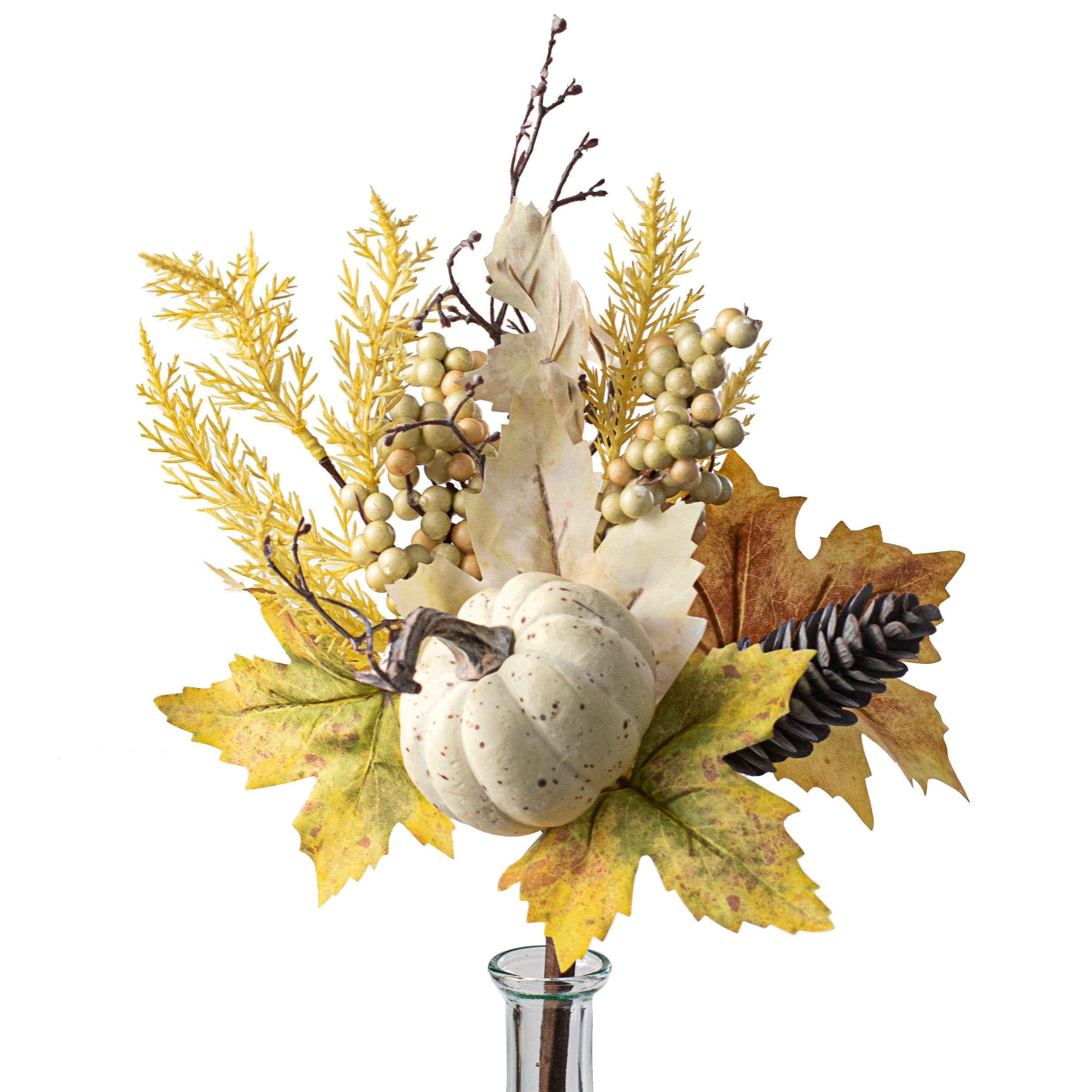 White Pumpkin with Silver Accents 2024 & Forest Leaves