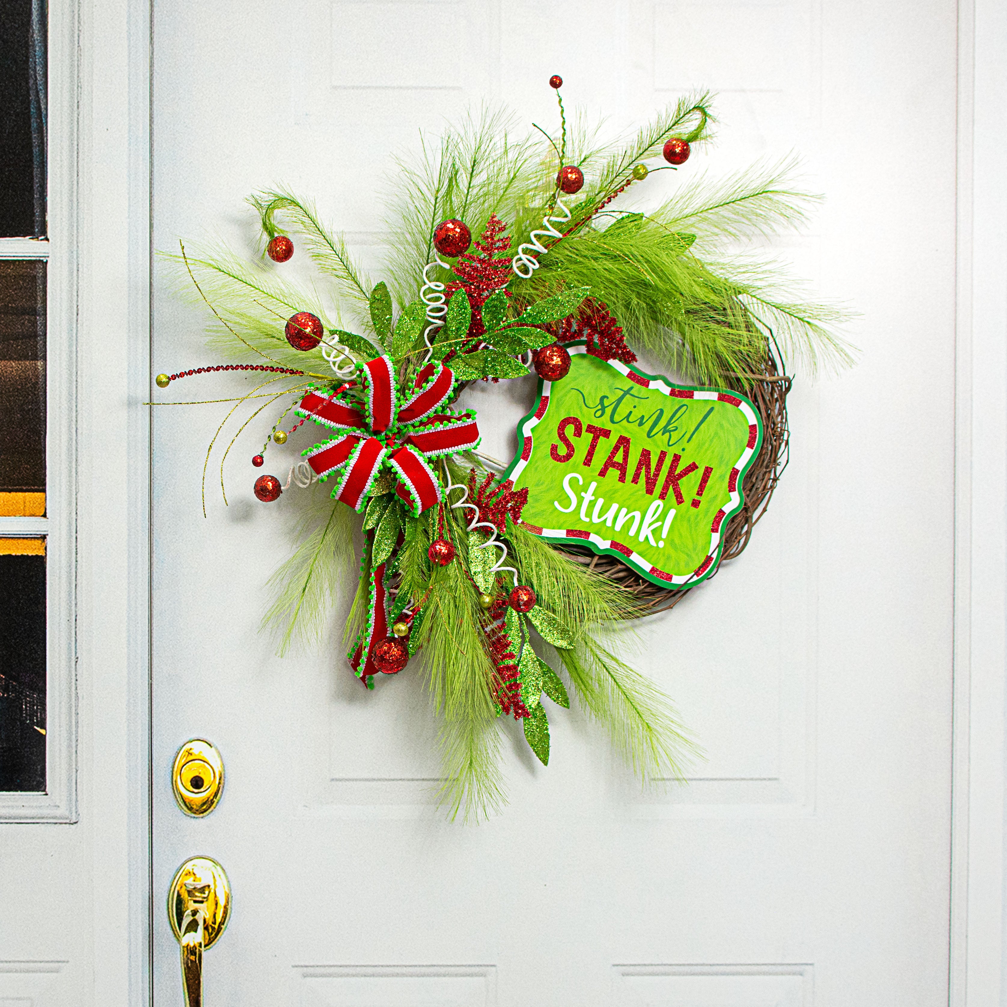 Stink Stank Stunk, Green online man, Grinch, Deco mesh Round Wreath