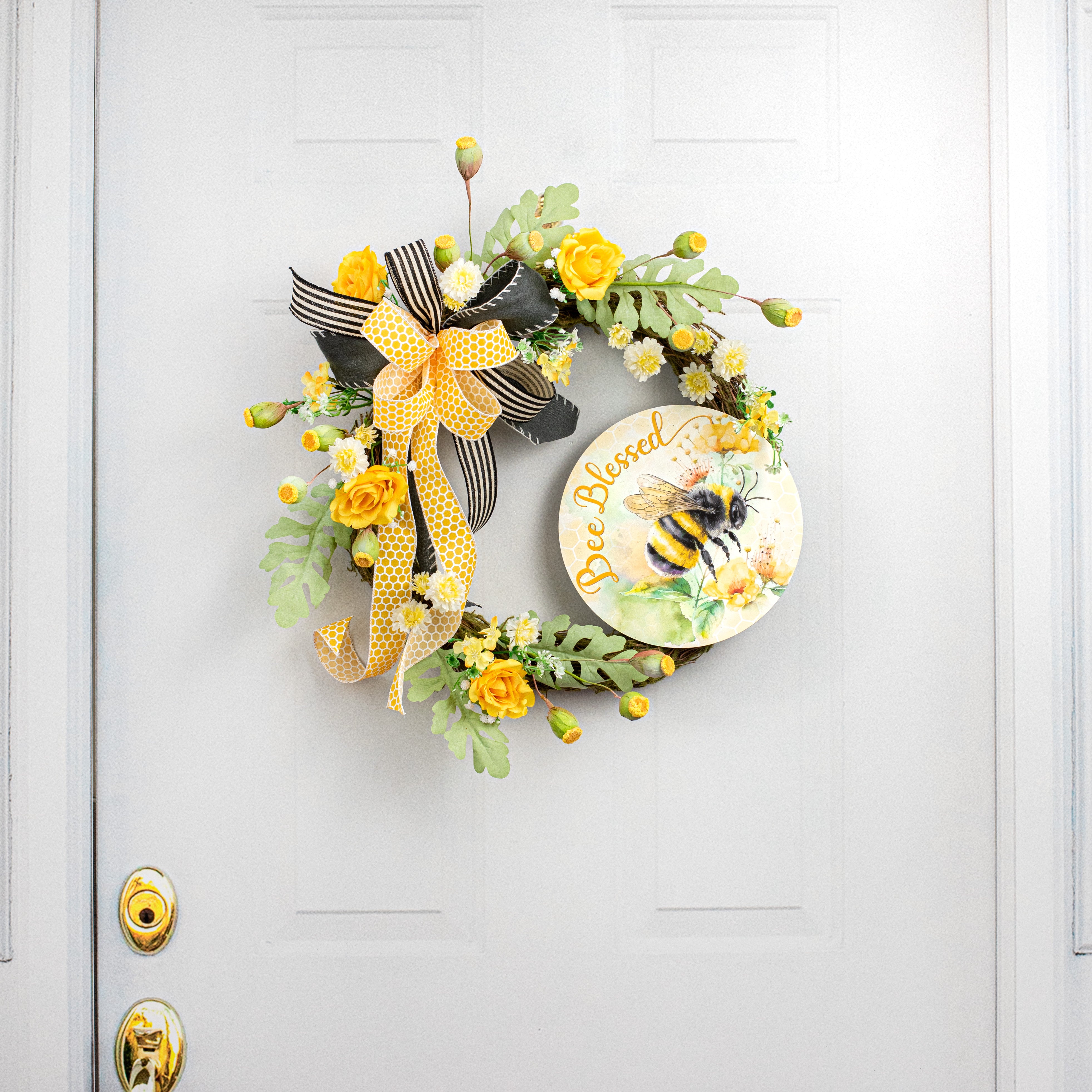 BEE Blessed online Wreath for Front Door. Blessed Wreath For Front Door. Bee Items. Bee decor. Front door wreath. Outside wreath. Yellow wreath.