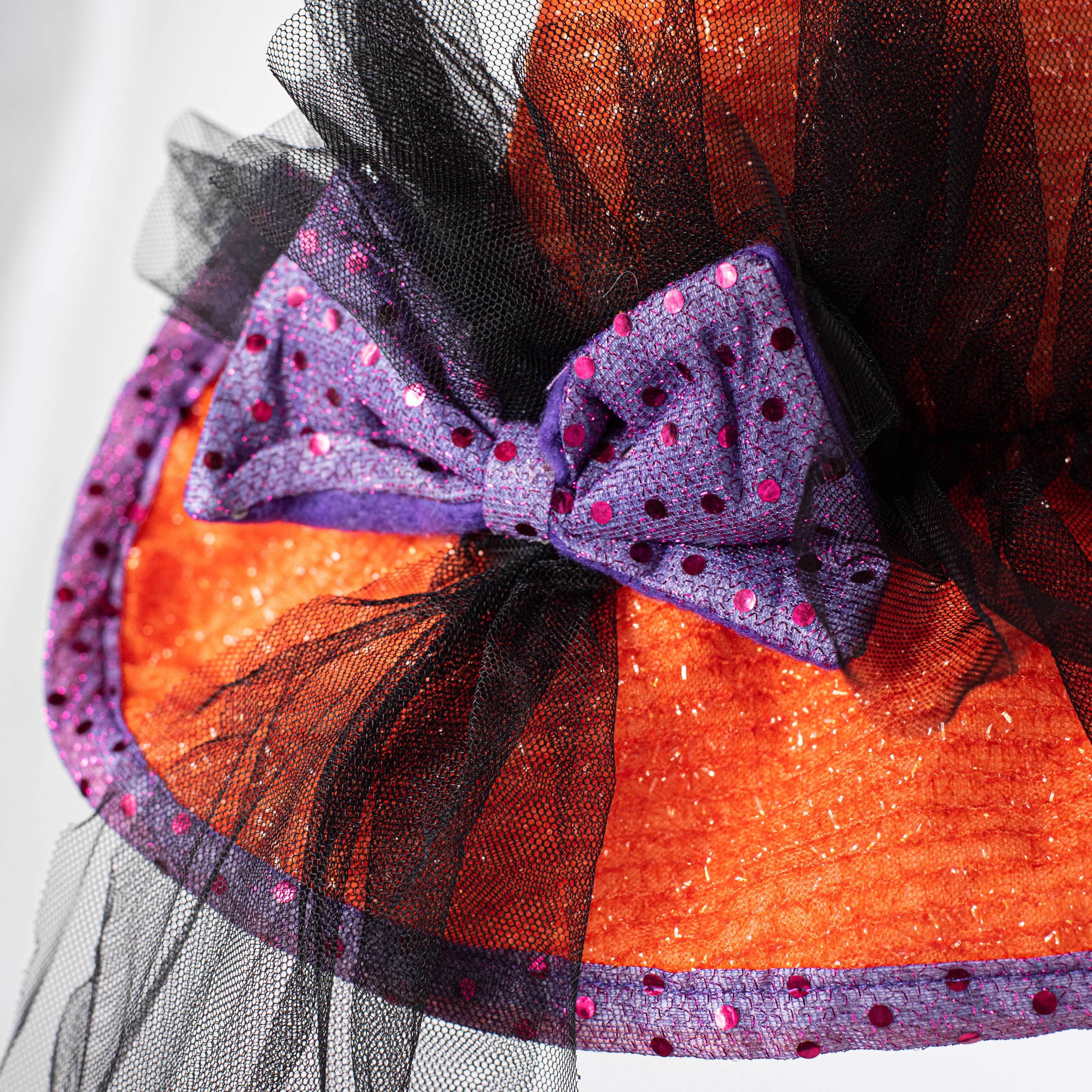 Witch Hat Wreath, Halloween Witch Wreath; Black Deco Mesh Witch Hat Wreath store with Legs & Broom, Orange and Purple Halloween Witch Hat Wreath