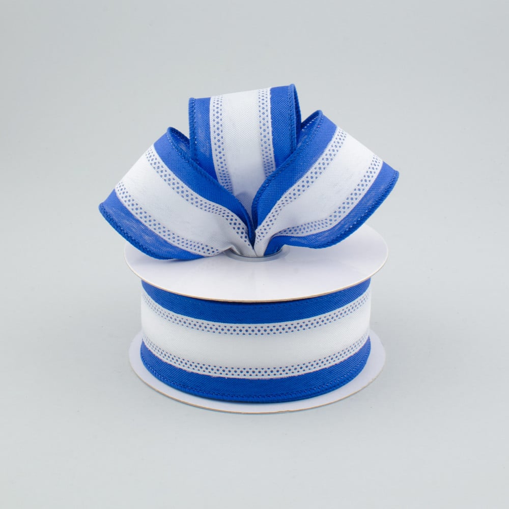 1.5 Satin Team Stripe Ribbon: Navy & White (10 Yards)