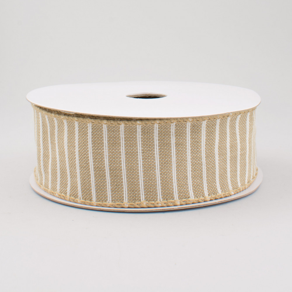 1.5 Gingham Check Wired Ribbon: Tan & Cream (10 Yards)