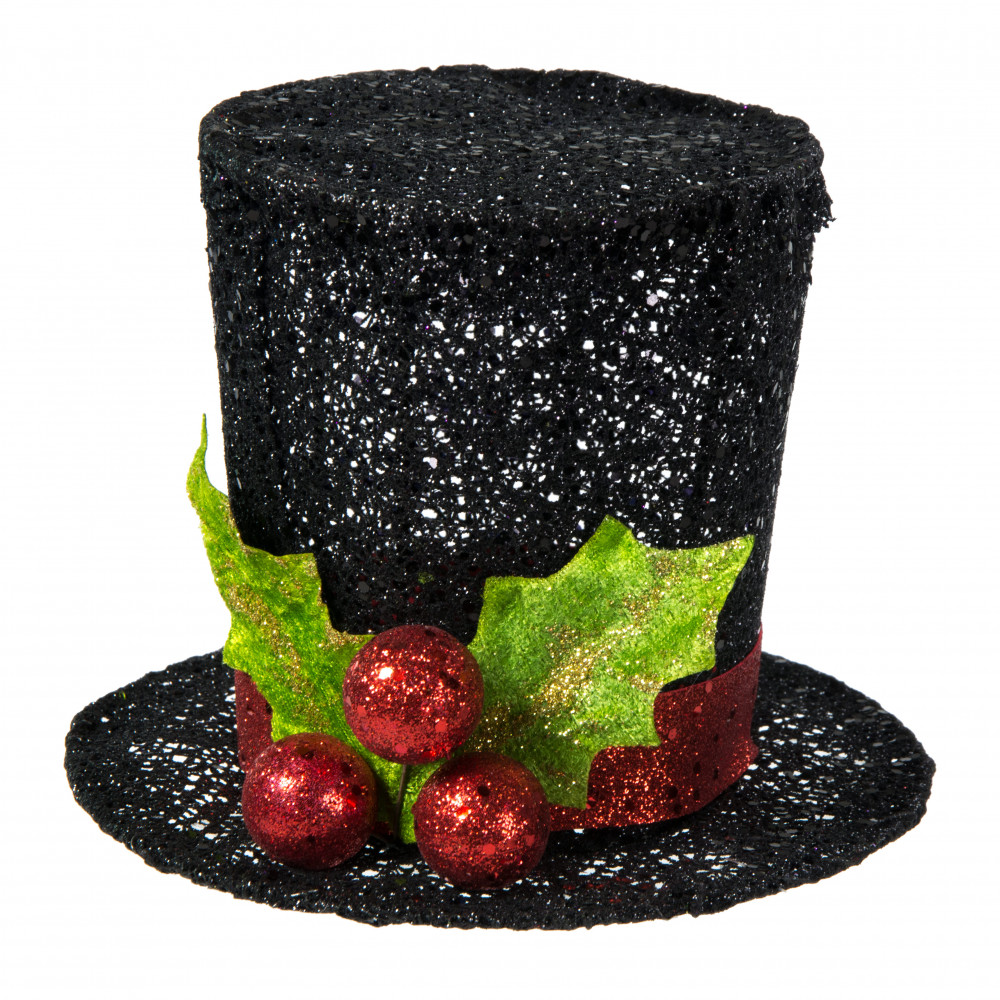 6" Black Glitter Holiday Top Hat [XC9854] - CraftOutlet.com