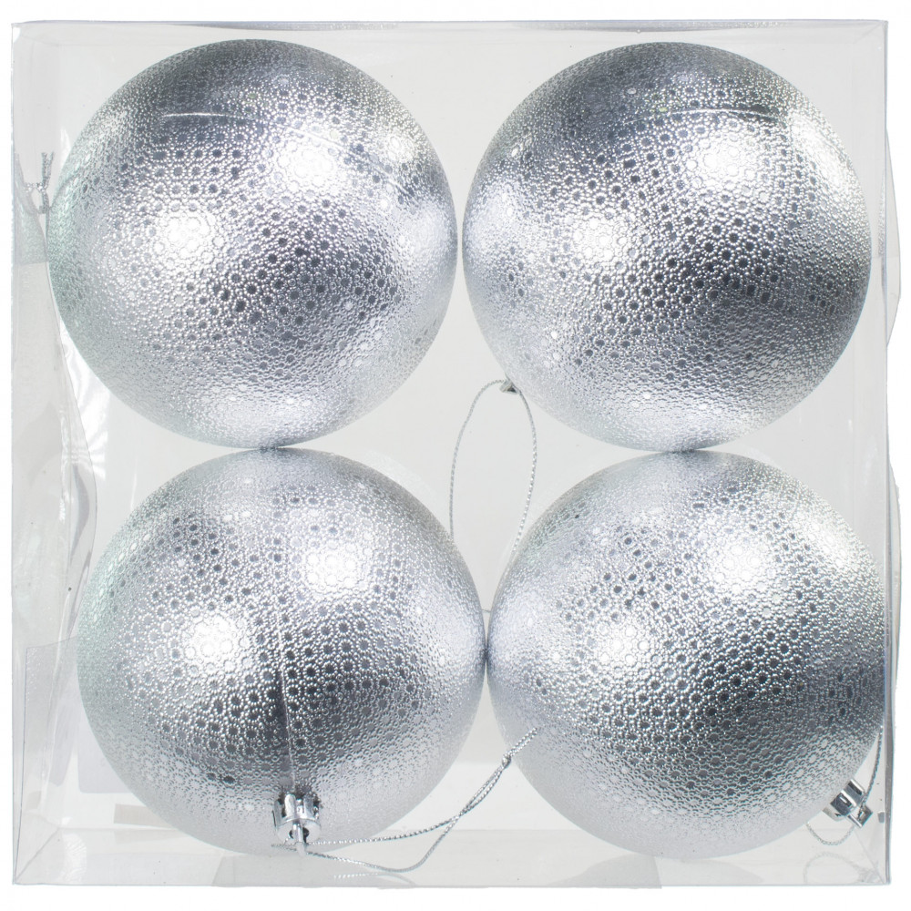 100mm Shiny Dot Ball Ornament: Silver (Set of 4) [R23881-SILVER ...