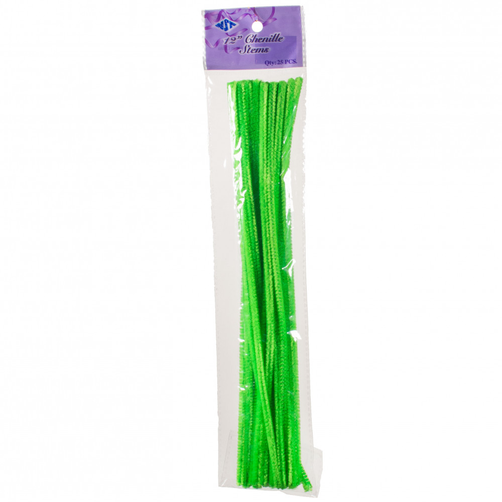 12 Pipe Cleaner Stems: 6mm Chenille Holiday Green (100)