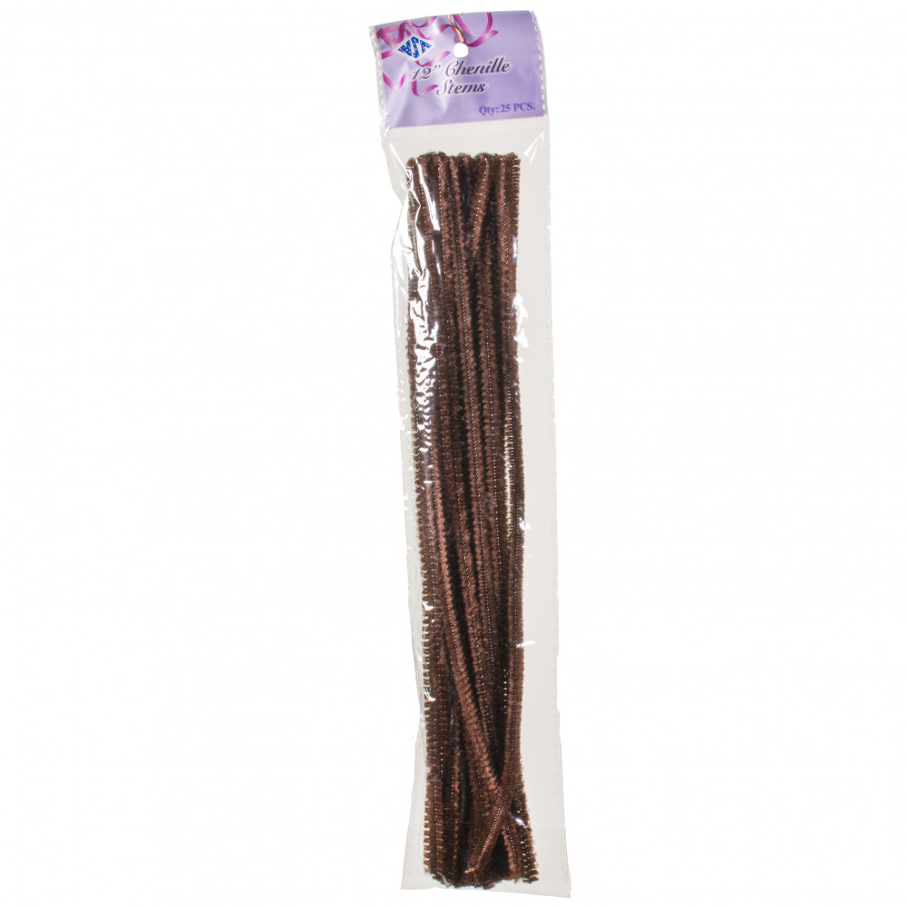 12 Chenille Stem Pipe Cleaner: Brown (25) [NS7152-BR