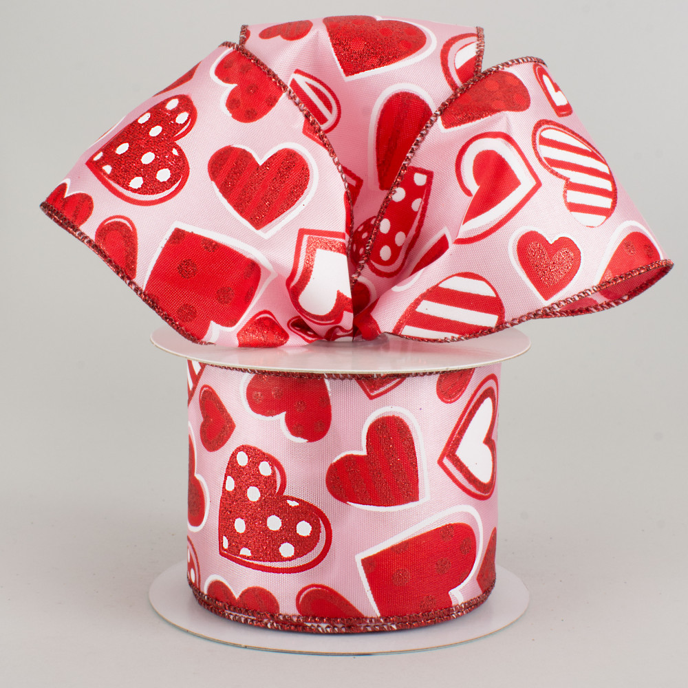 Valentine Ribbon, XO Lips Ribbon, 2.5” Width Ribbon, Hugs and Kisses  Ribbon, Red and White Valentine Ribbon