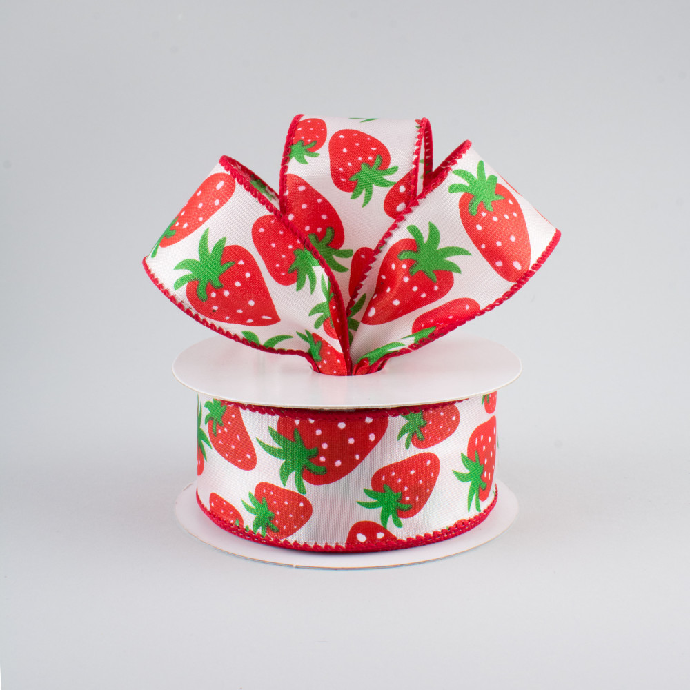 1.5 or 2.5 inch White Satin Ribbon with Yummy Red Strawberries - 10 Ya –  Perpetual Ribbons