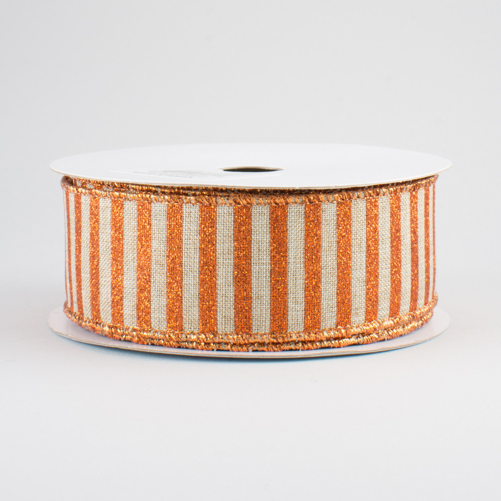 1.5 Glitter Stripe Canvas Ribbon: Natural & Bright Orange (10 Yards)