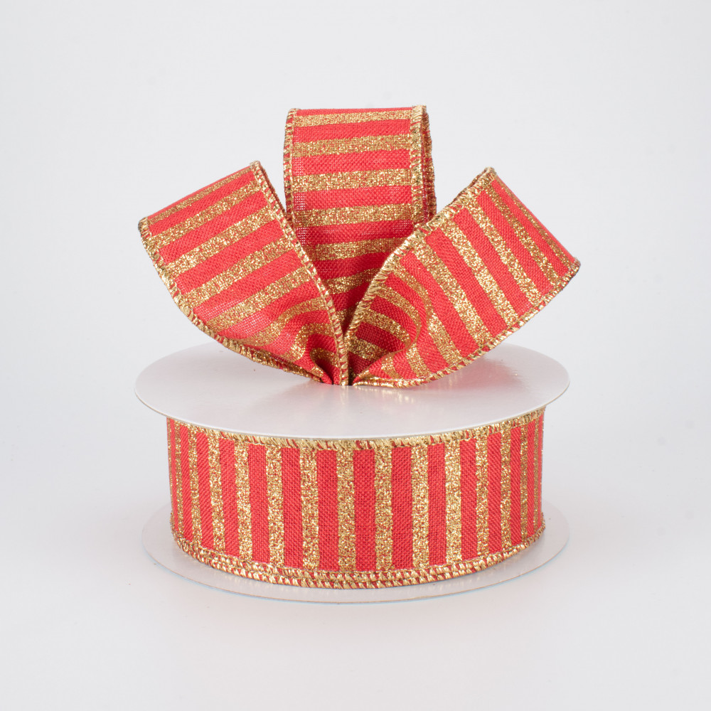 1.5 Red Satin w/ Red Glitter Stripes Ribbon - 10Yd – The Wreath Shop