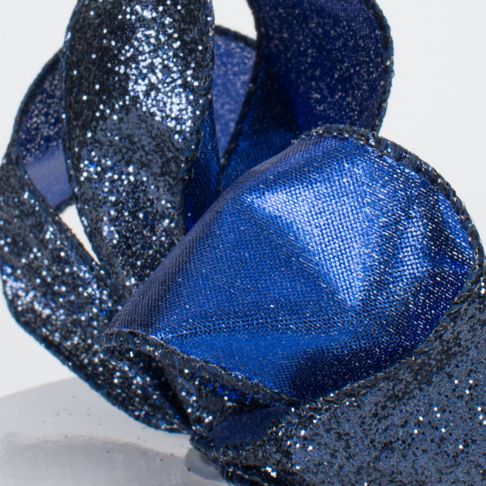 1.5” Navy Blue Glitter Wired Ribbon / Sold By The Yard
