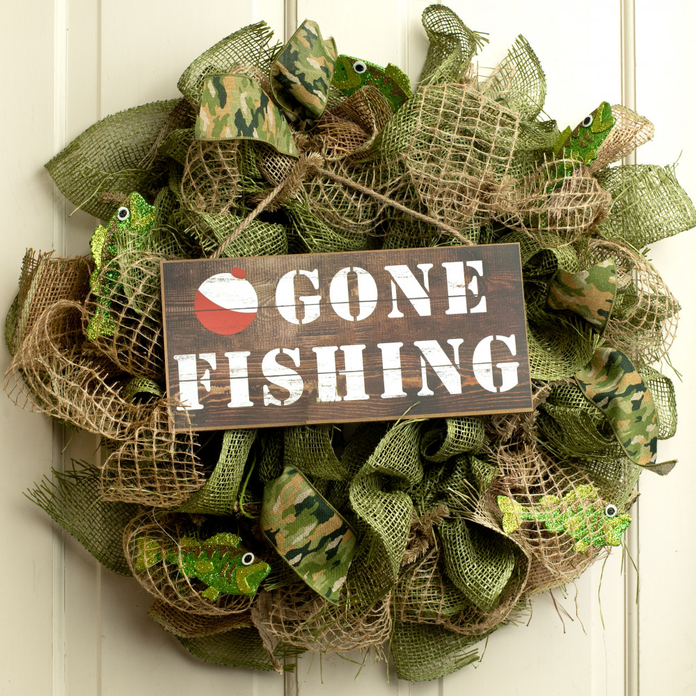 12 Wooden Sign: Gone Fishing With Bobber [AP8293] 