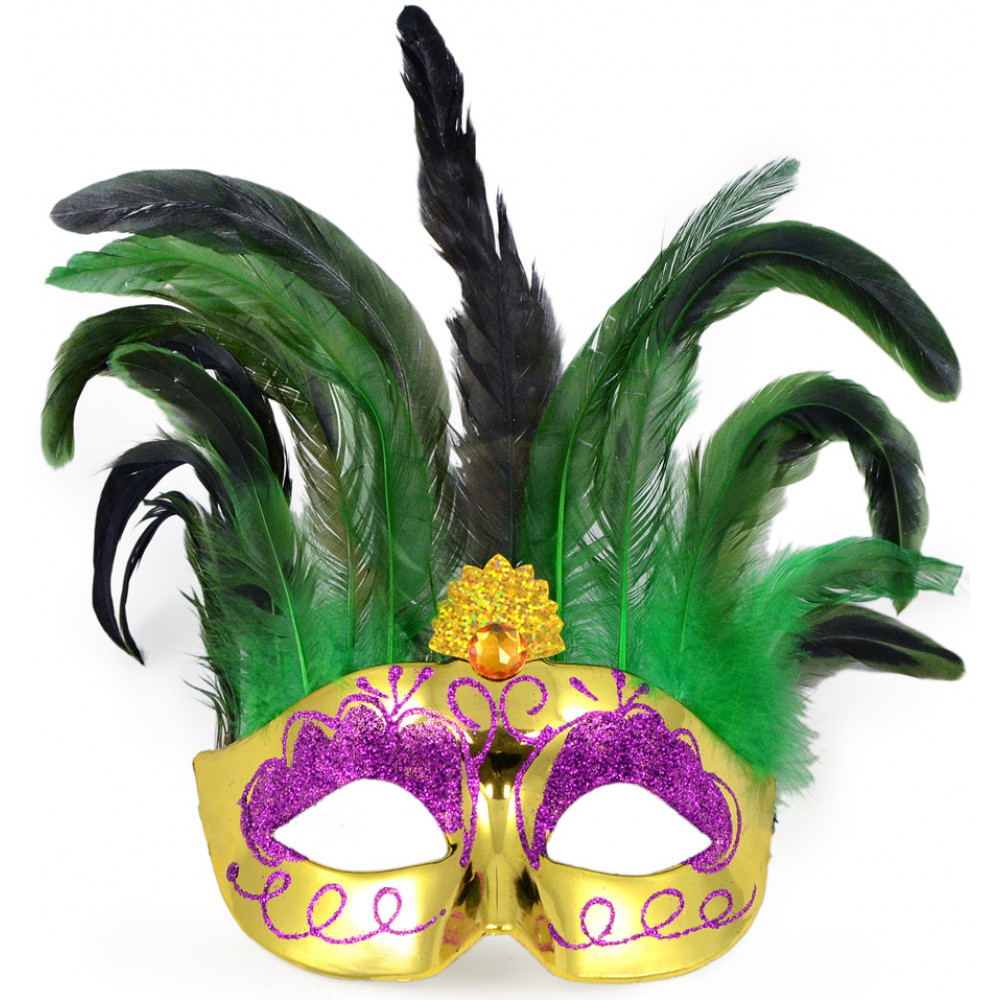 Glitter Mardi Gras Feather Mask Geometric: Gold [R24590-GD] 