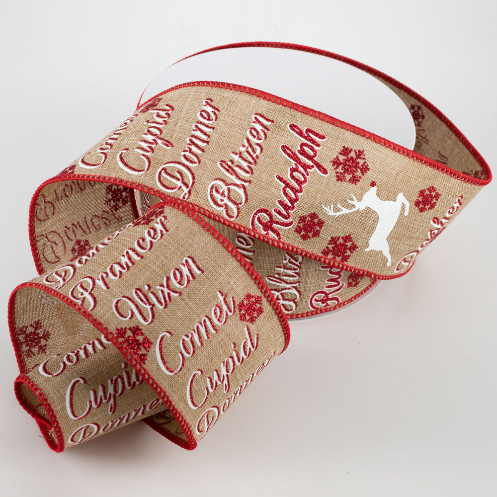 Champagne Christmas Reindeer Ribbon 2-1/2 x 10 Yards – number1inservice