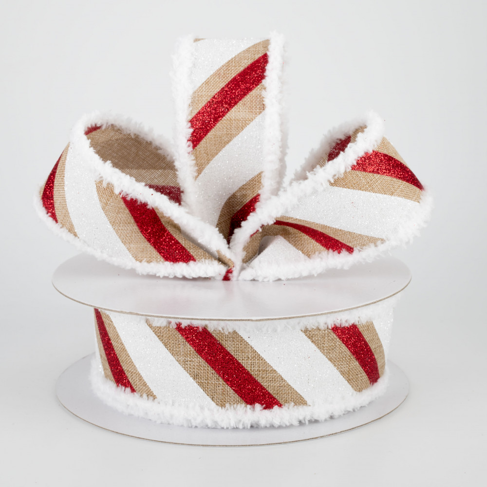 2.5 Red White Glitter Thick Stripe Satin Wired Ribbon on a 10 Yard Roll -  Kelea's Florals