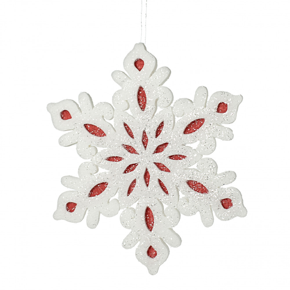 Red & White Felt Snowflake Star Ornament