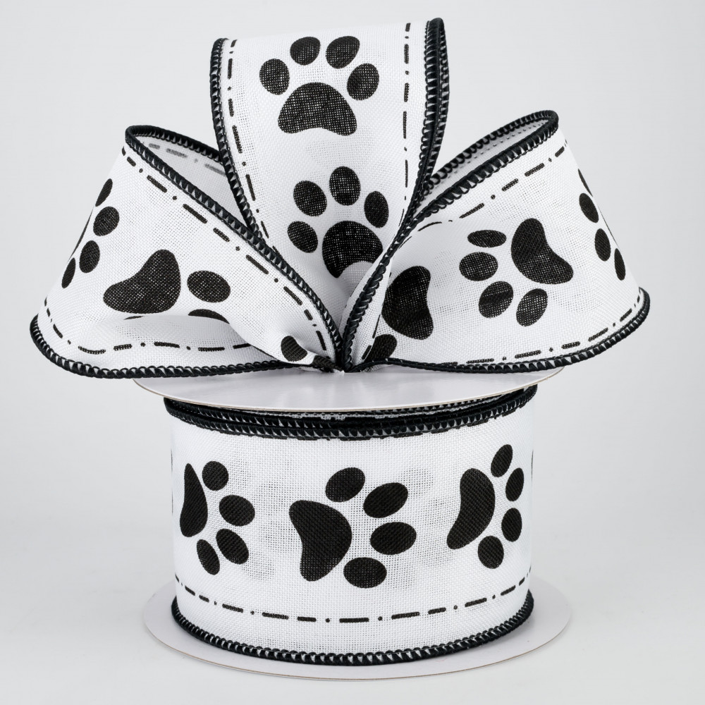 Black Dog Cat Paws Paw Print Berwick White Curling Ribbon 3/8 250