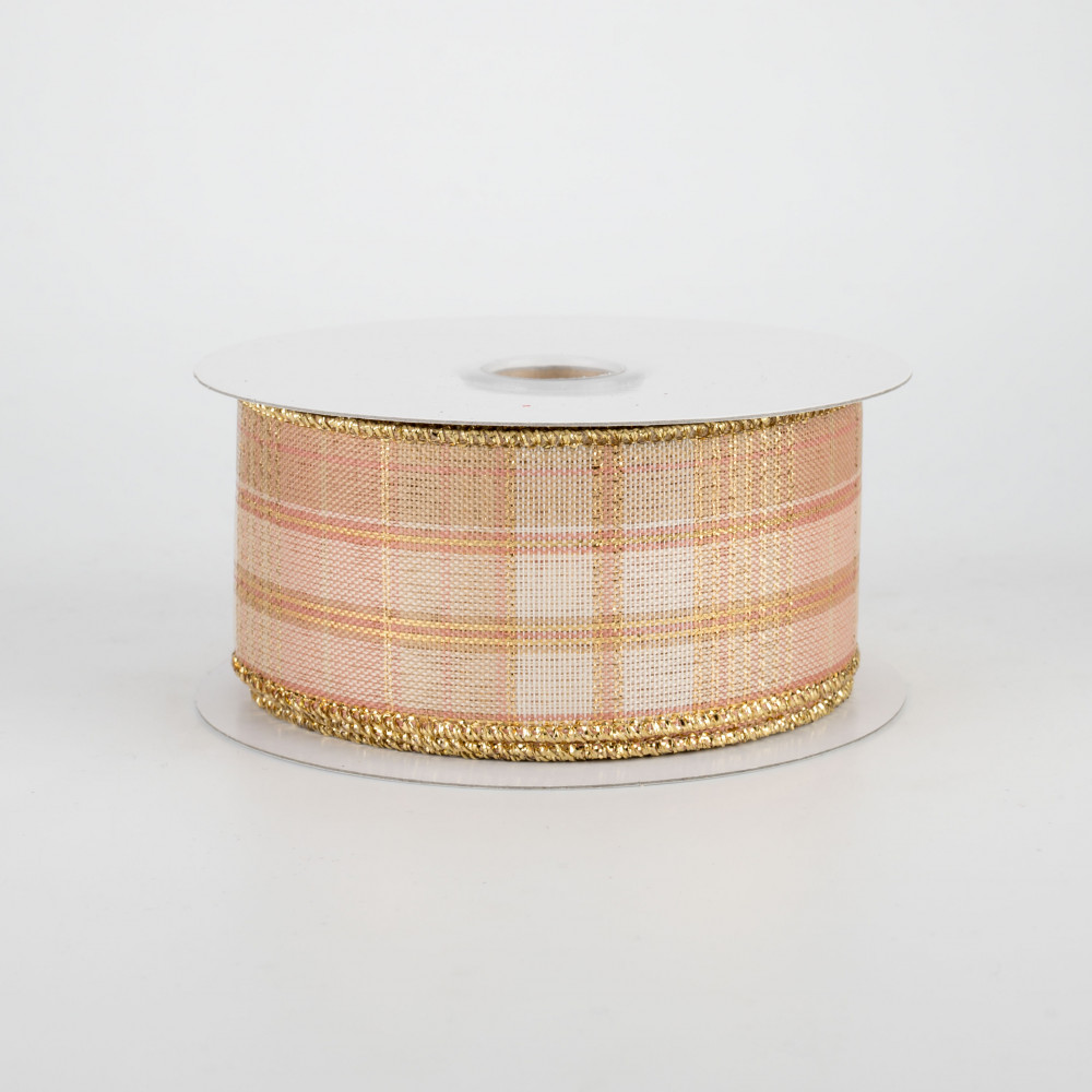 Dusty Rose Natural Plaid Wired Wovenedge Craft Ribbon 1.5 x 27 Yards