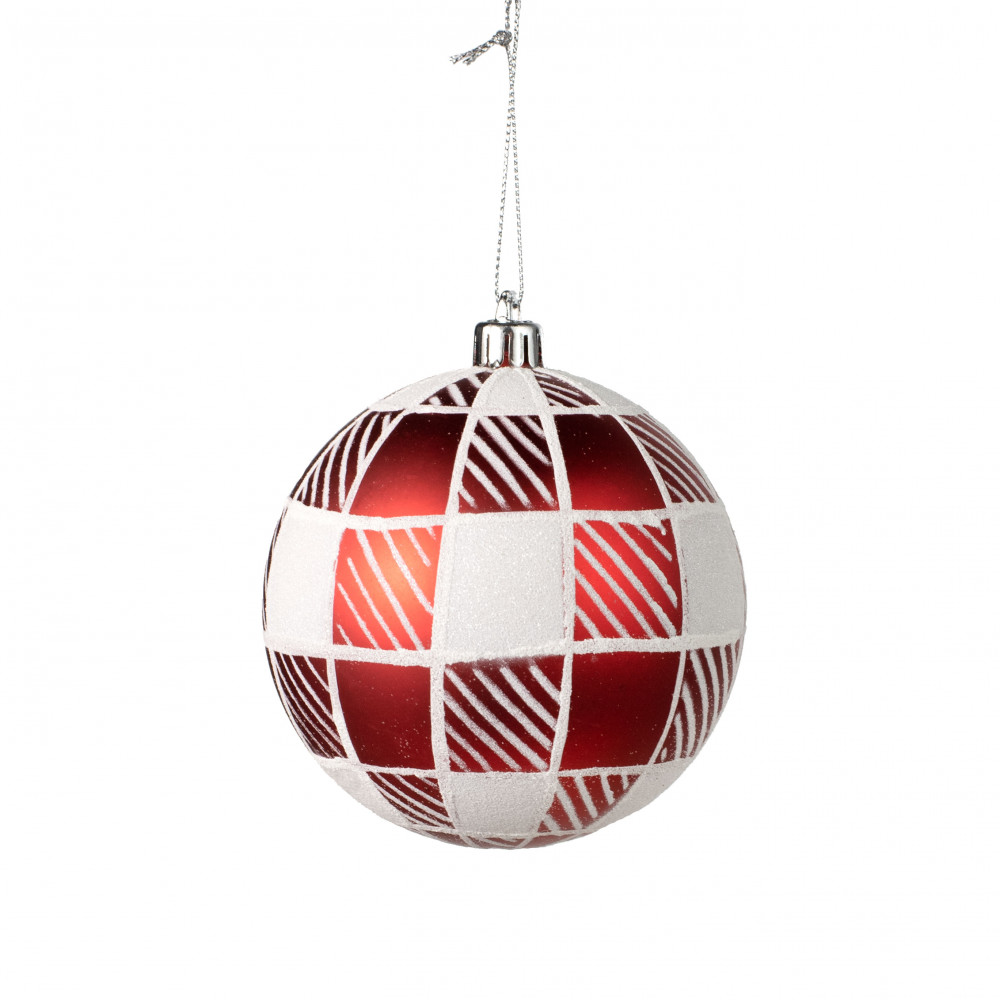 100MM Striped Check Ball Ornament: Red & White [XY8847MA] - CraftOutlet.com