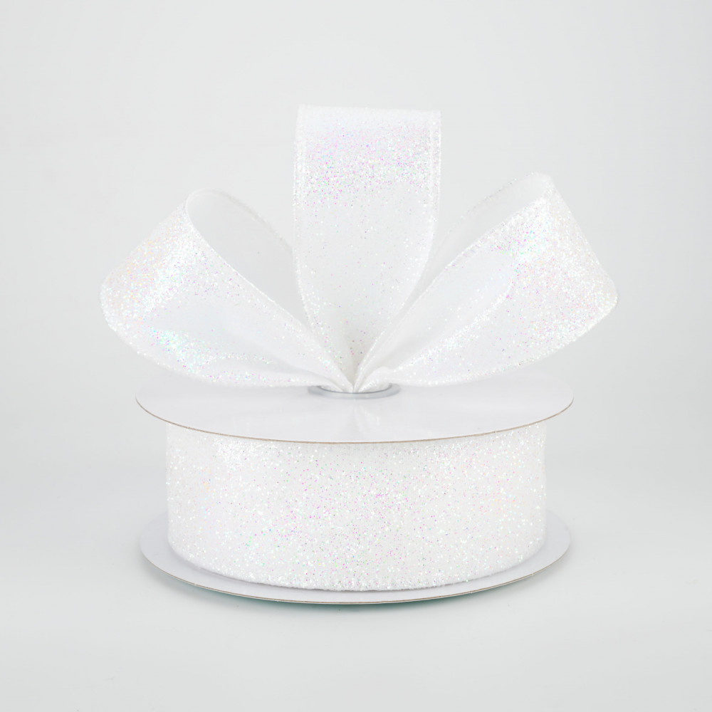 White Iridescent Glitter Ribbon, RGA181627, White Glitter Ribbon