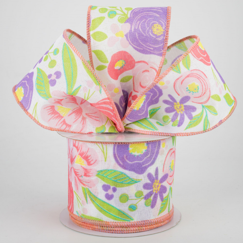 Floral Ribbon, Floral Blooms Ribbon, Spring Ribbon, Flower Wired