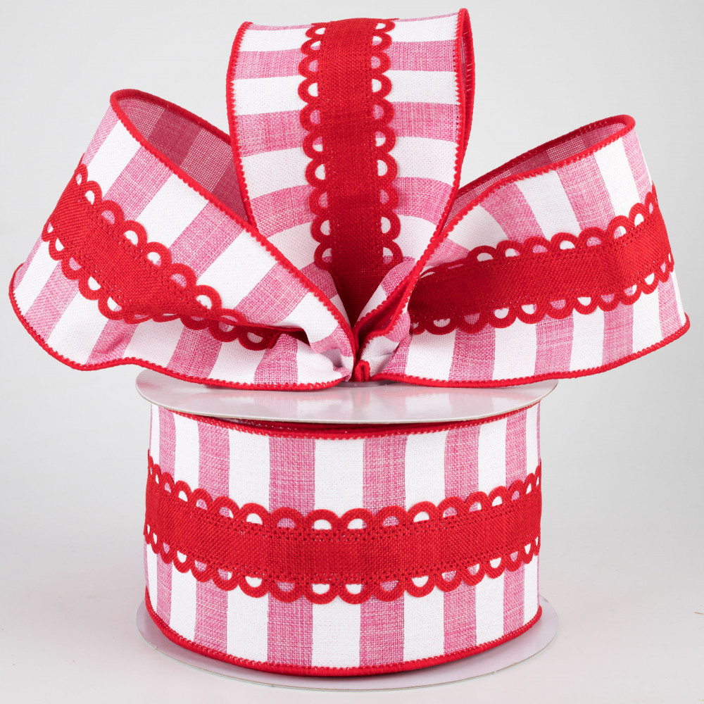 Dainty Red And White Pom Ribbon - 10 Yards 45160