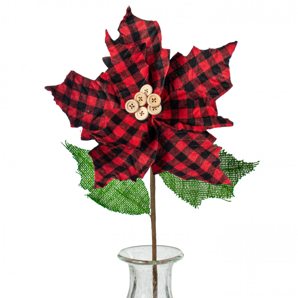 21” Red and White Poinsettia Stem with Red Berries