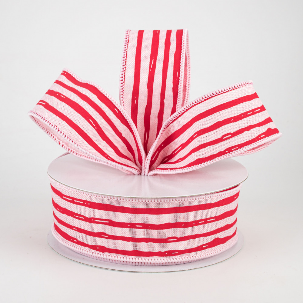 2.5 Vertical Stripe Faux Burlap Ribbon: Pink & Red (10 Yards)