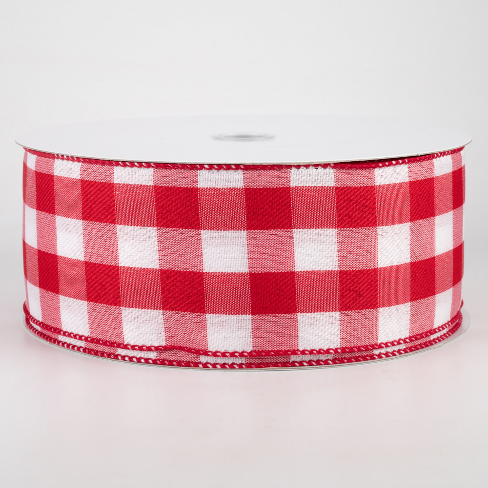 Ribbli 2 Rolls Red and White Gingham Ribbon,Total 20 Yards,3/8 Inch x 10  Yard Each Roll,Polyester Woven Edge,2 Styles Red Plaid Ribbon