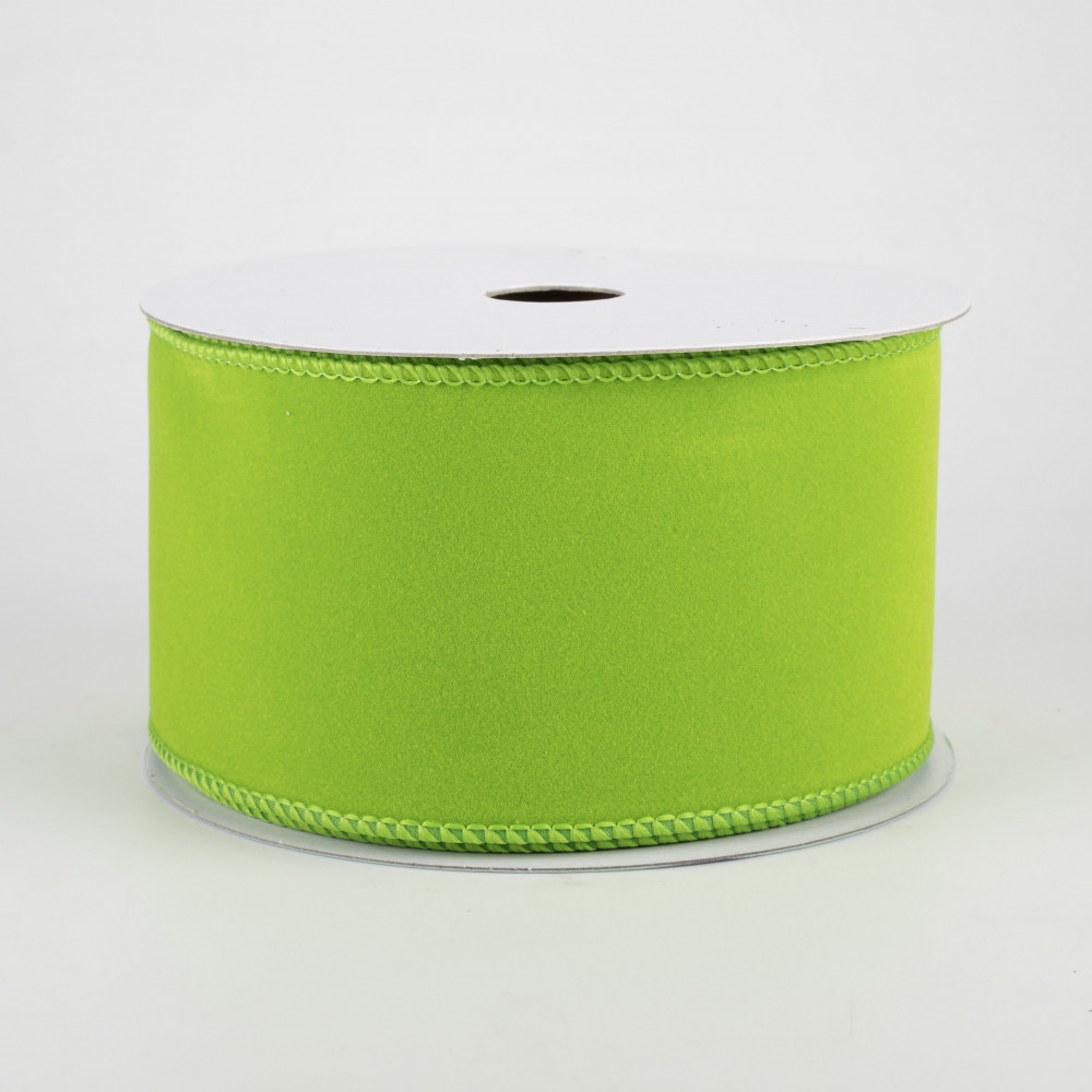 2.5 Wired Velvet Ribbon: Lime Green (10 Yards) [RL1943E9