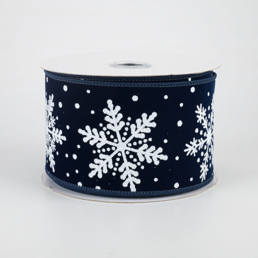 Navy Blue Snowflakes Wired Ribbon 2.5” - Greenery Market
