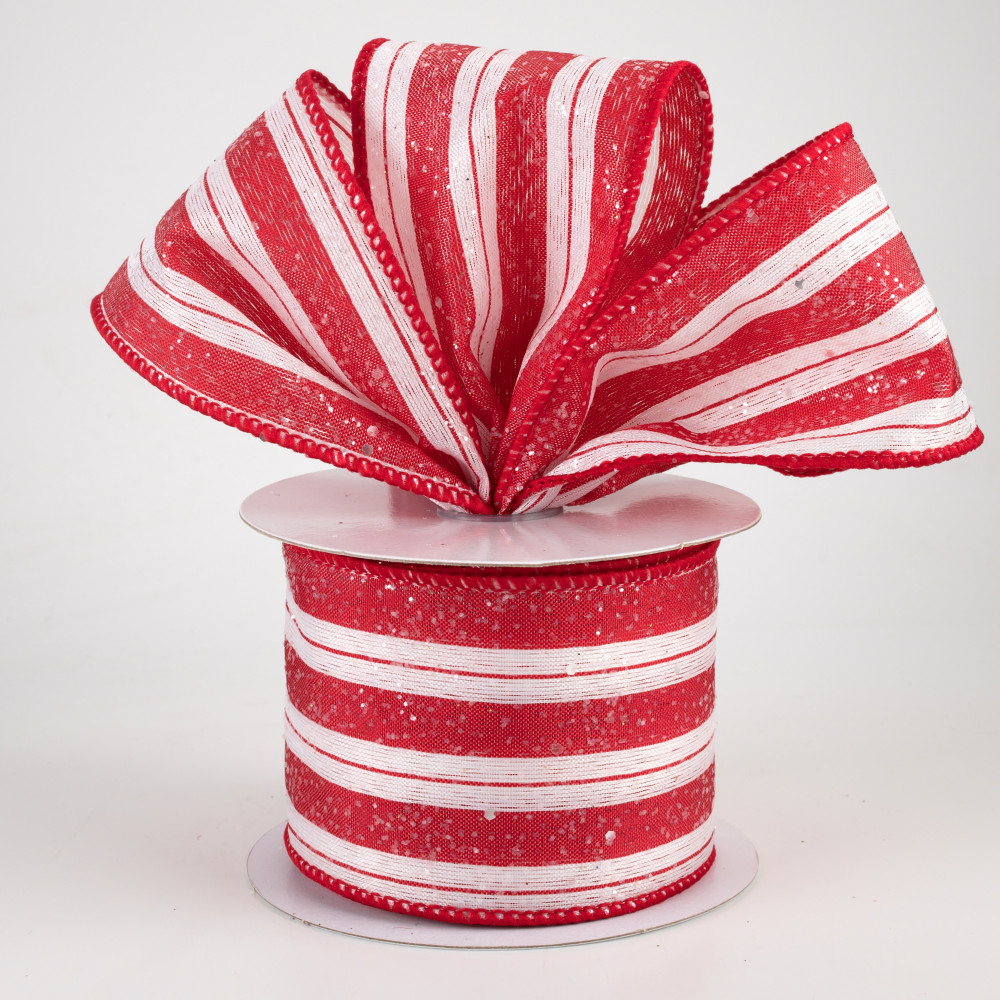 2.5 Dotty Stripe Christmas Ribbon: Red, Lime, White (10 Yards)  [X918040-02] 