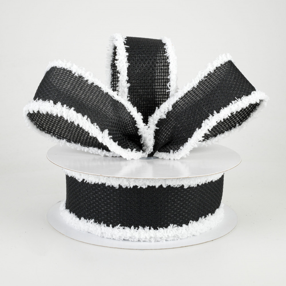 The Ribbon People Black and White Feathers Ribbed Wired Craft Ribbon 2.5 x  20 Yards