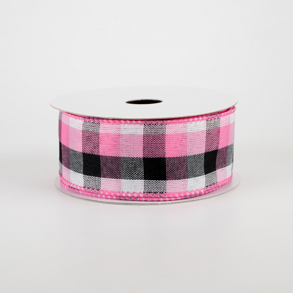 1.5 Gingham Check Wired Ribbon: Dark Pink & White (10 Yards)