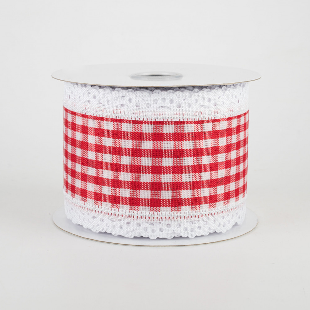 Red and White Checkered Ribbon 10 Yards Long 2.5 Inch Wide