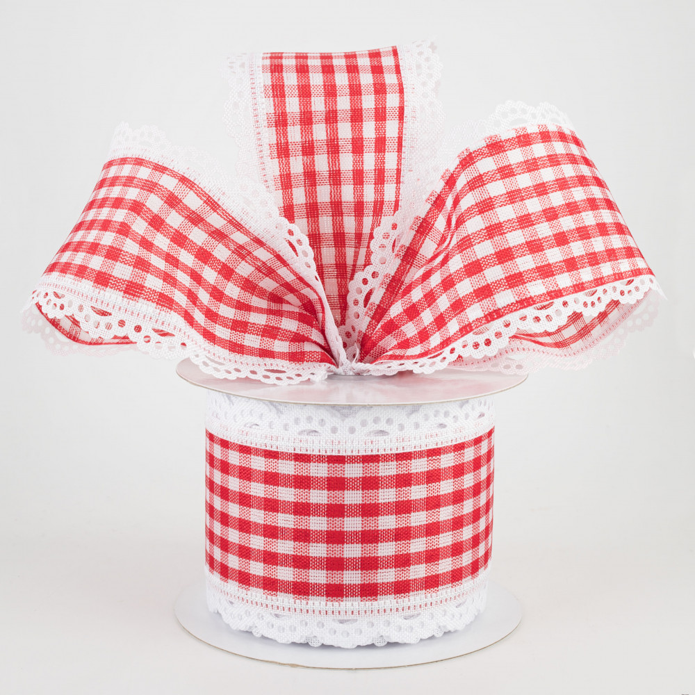 10 Yards 2.5 inch Red and White Wired Gingham Ribbon – Perpetual Ribbons