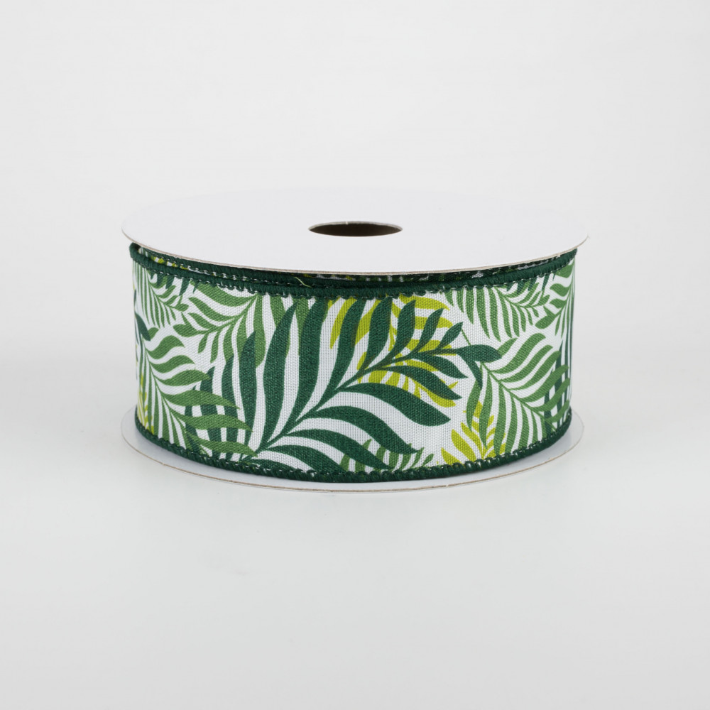 10 Yard - 1.5 Wired Tropical Leaf Ribbon