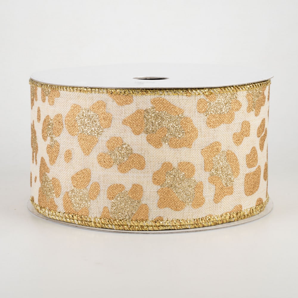 2.5 Ivory Cheetah Print Ornament Ribbon (10 Yards) [72109-40-18] 