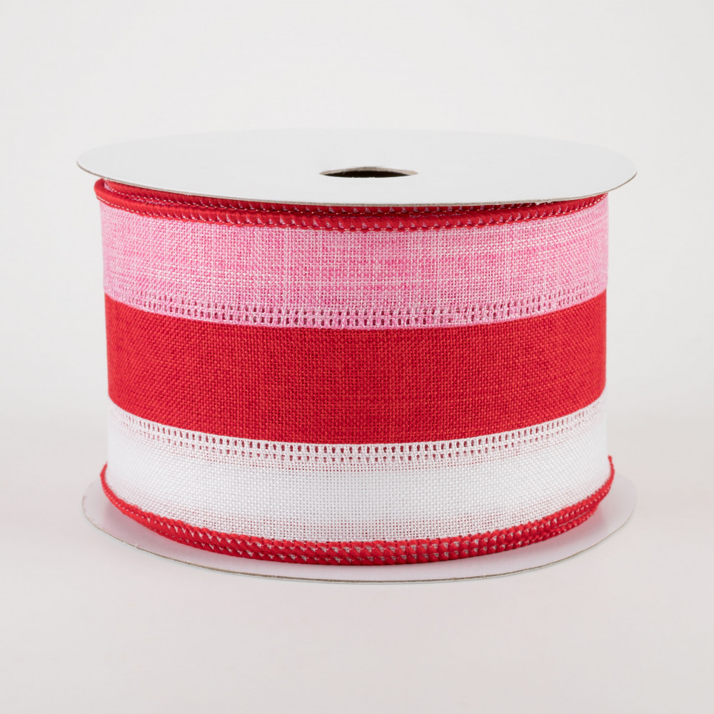 Pink and red stripe 2.5” wired ribbon x 100 feet - Greenery Market