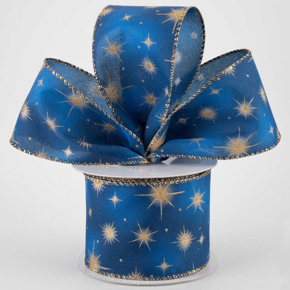2.5 Navy Blue Satin Christmas Ribbon with Gold Florentine Swirl - 5 Y –  Perpetual Ribbons