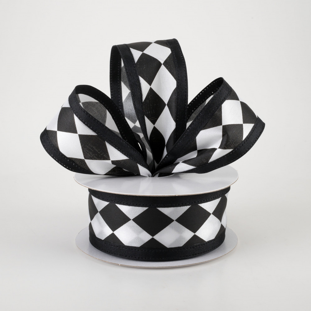 1.5 x 10yd Black & White Checkered Ribbon, Novelty Ribbon