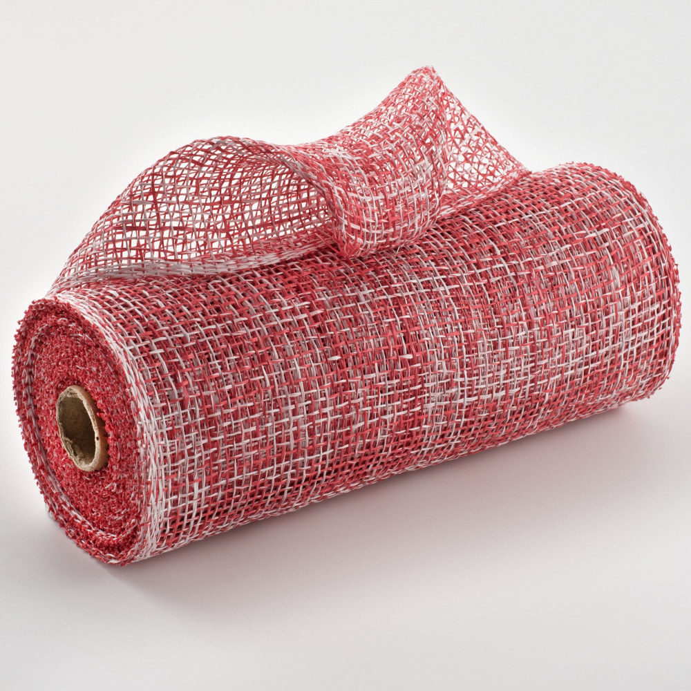  Poly Burlap mesh 10 inches Deco mesh 10 inch Rolls Clearance  Burlap 5 Yards (Red)