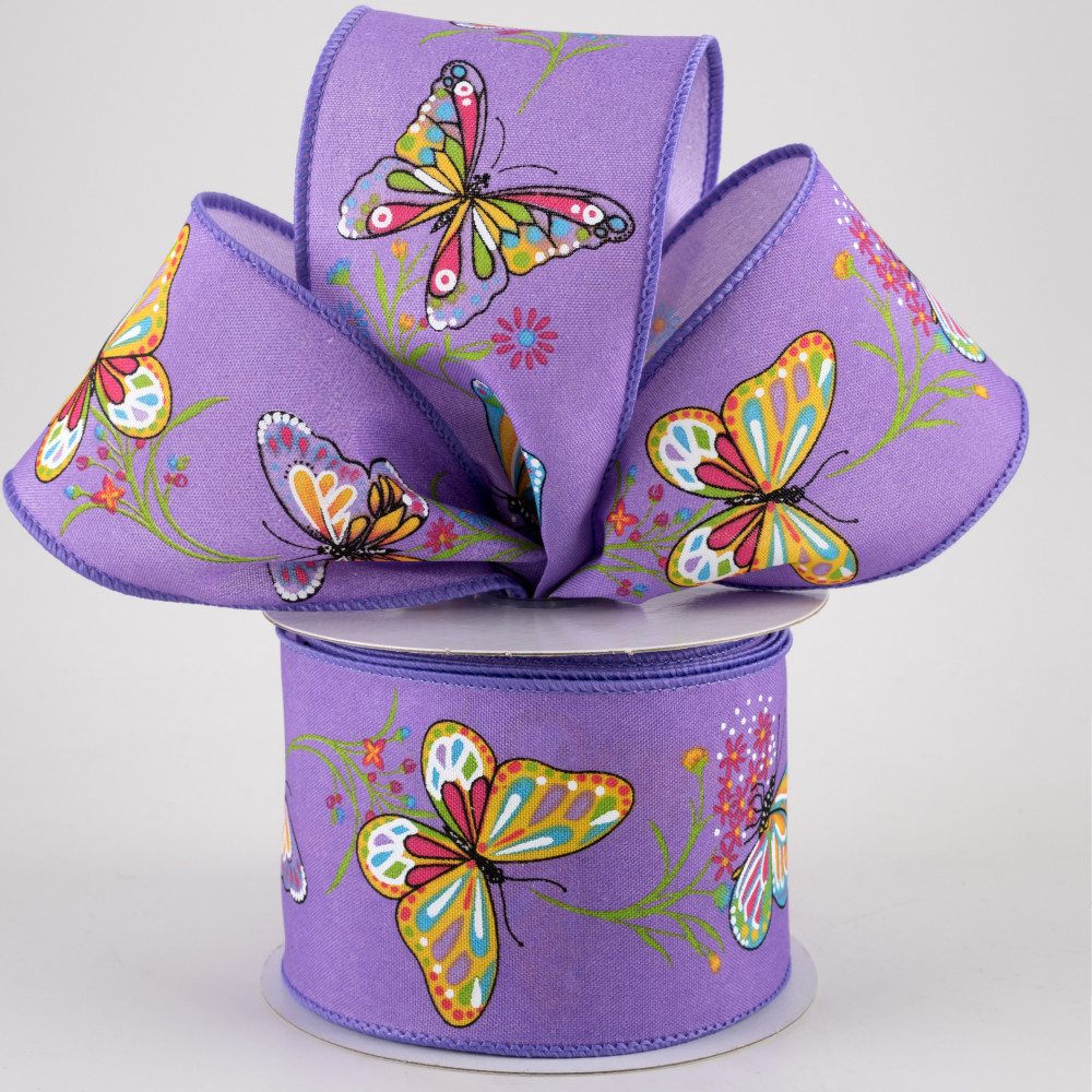 Purple Felt Butterflies & Flowers Woven Craft Ribbon 0.5 x 22 Yards