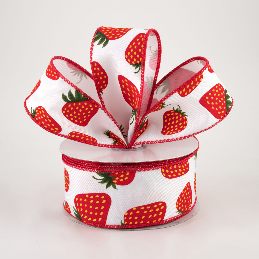 Wired Strawberry Ribbon, Fruit Ribbon, Red Strawberry Ribbon for Wreaths  and Bows, 2.5 X 10 YARD ROLL 
