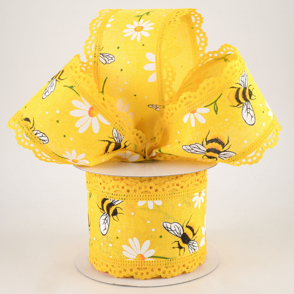 10 Yards - 2.5” Bumblebee Ribbon with Swiss Dot Edges