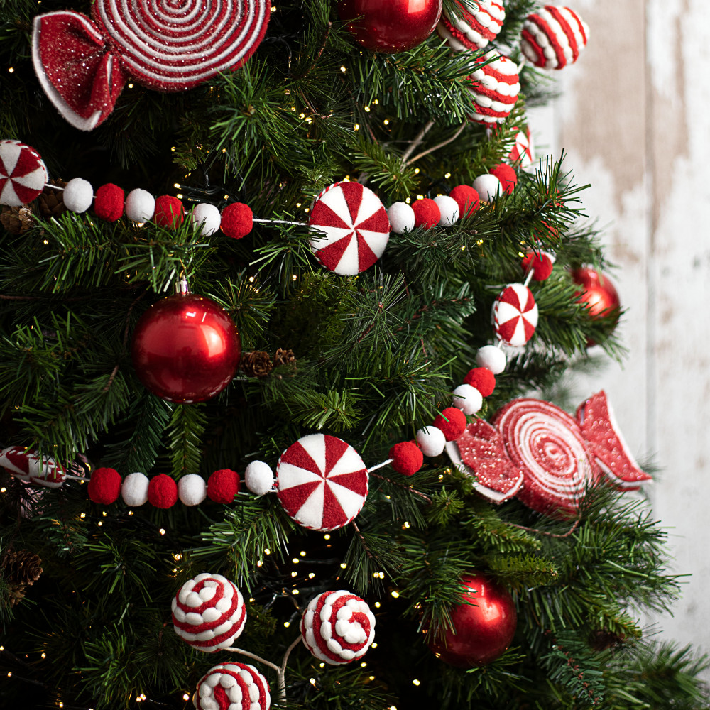 Candy Cane & Peppermint Red/White Garland for Christmas Tree