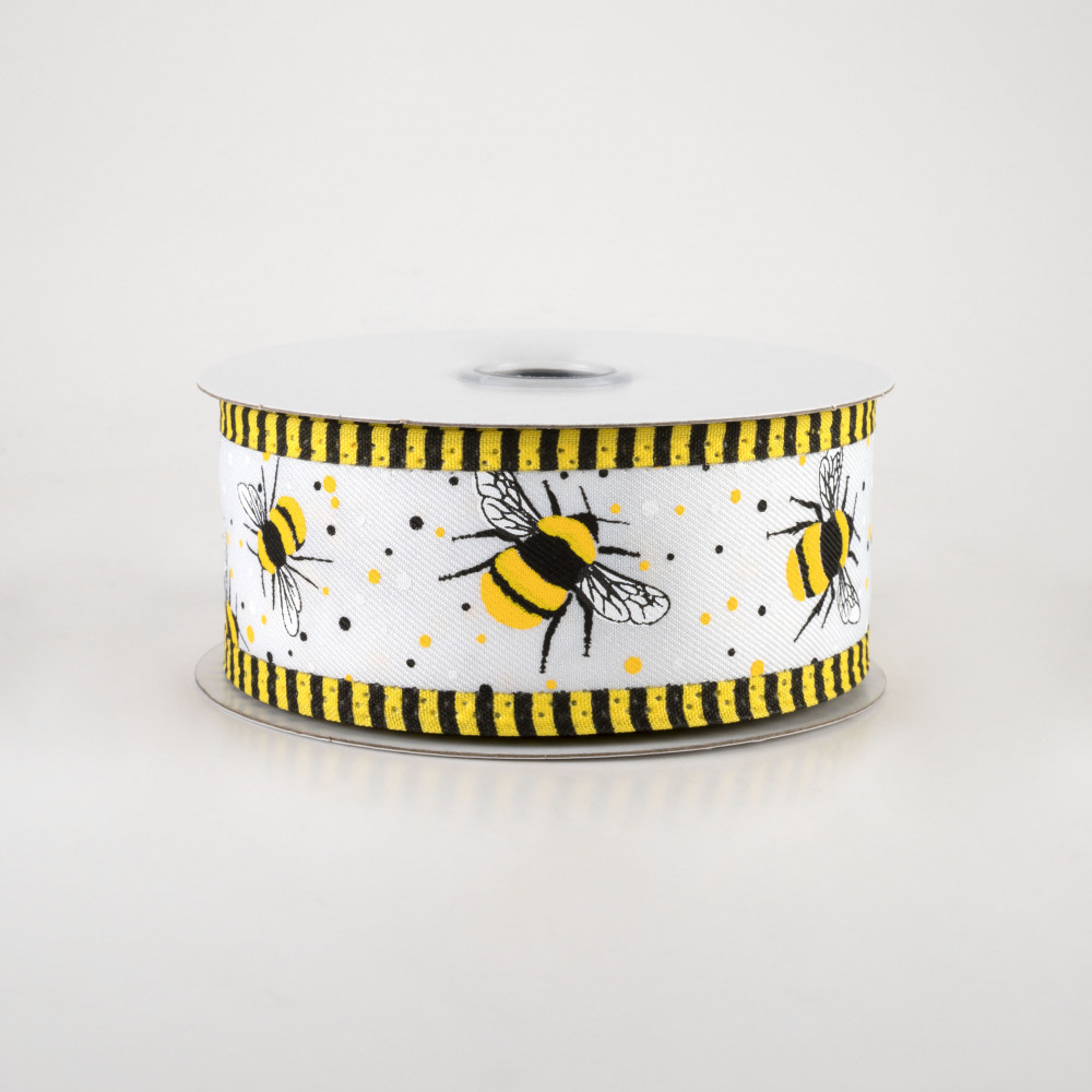 10 Yards - 1.5” Wired Yellow Vintage Inspired Bee Ribbon