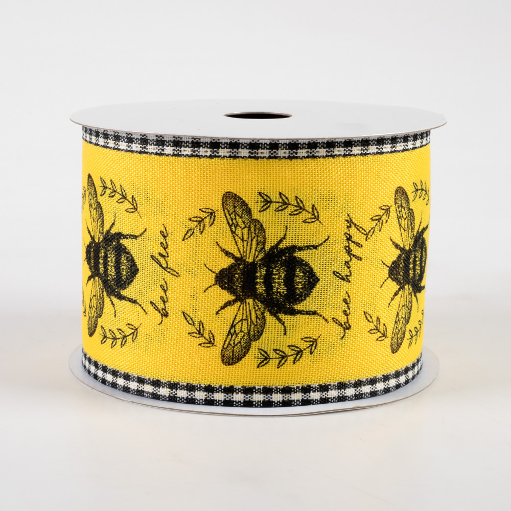 2.5 Classic Honey Bee Gingham Ribbon: Natural (10 Yards) RGC8066NC