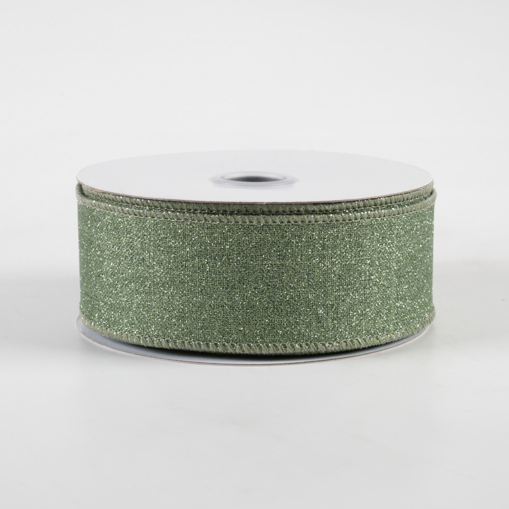 1.5 x 10yd Fine Glitter on Royal Ribbon Sage Green